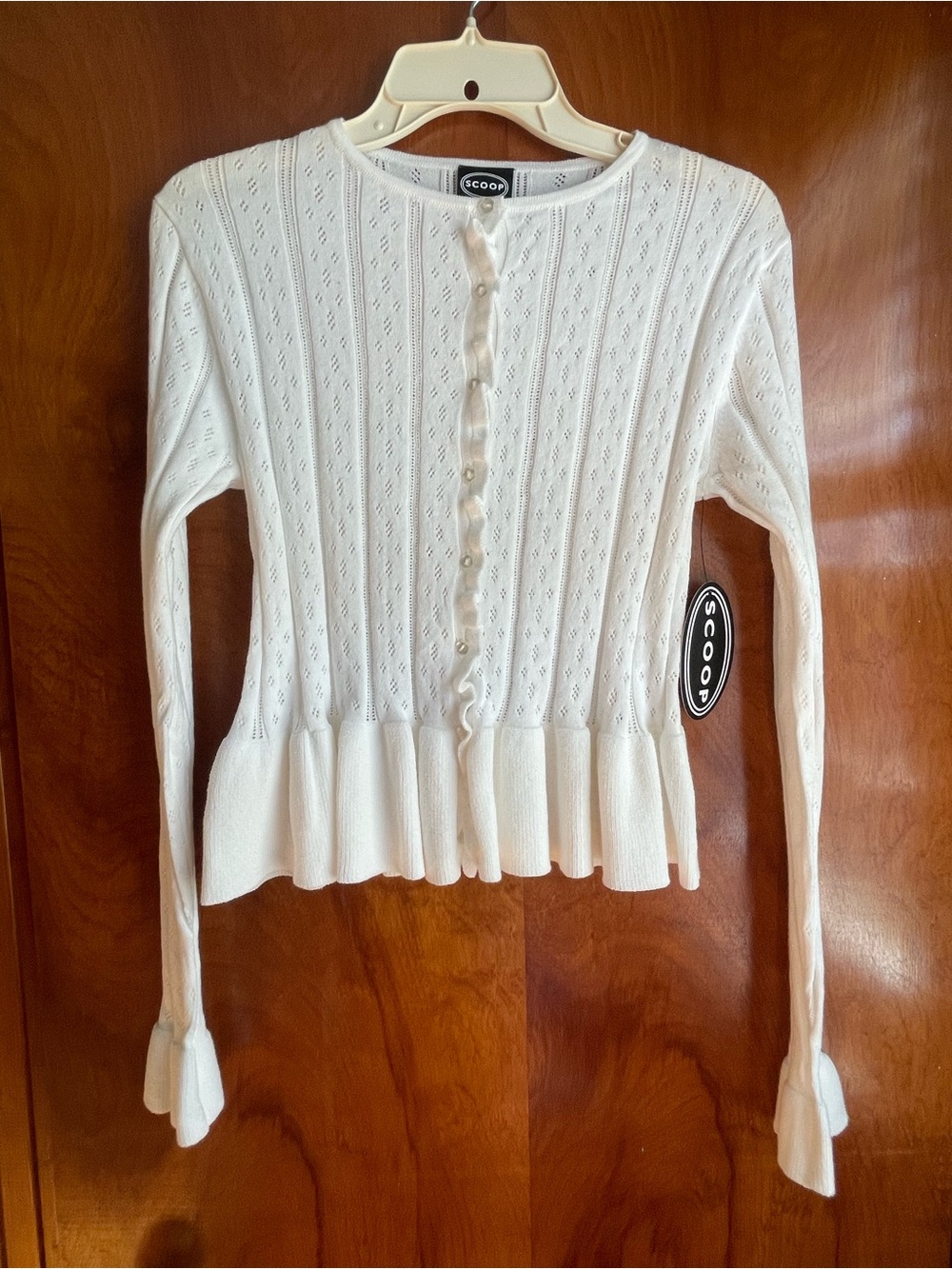 NEW Scoop Ivory Ruffle-Hem Knit Cardigan S